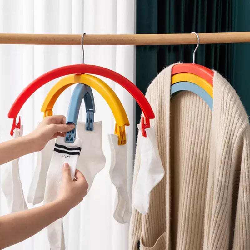 Three Layer Rotatable Hanger, Creative Rainbow Shaped Hanger With Windproof Clip, Multifunctional Three Layer Bed Sheet Drying Racks Three Layer Rotatable Hanger, Creative Rainbow Shaped Hanger With Windproof Clip, Multifunctional Three Layer Bed Sheet Drying Racks